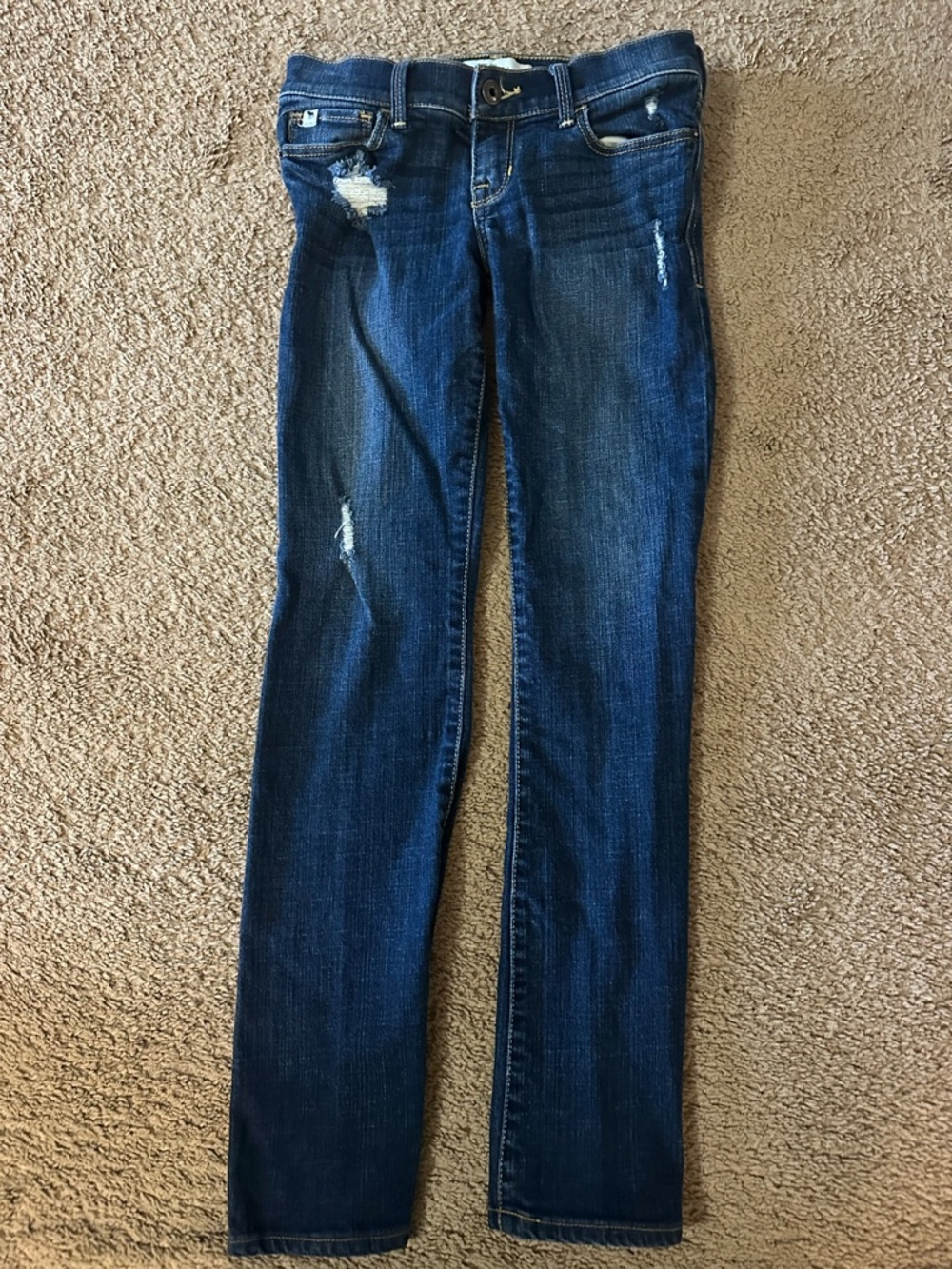Abercrombie Kids The A&F Boot Cut Blue Jeans Girls Size 12 Dark Wash Distressed